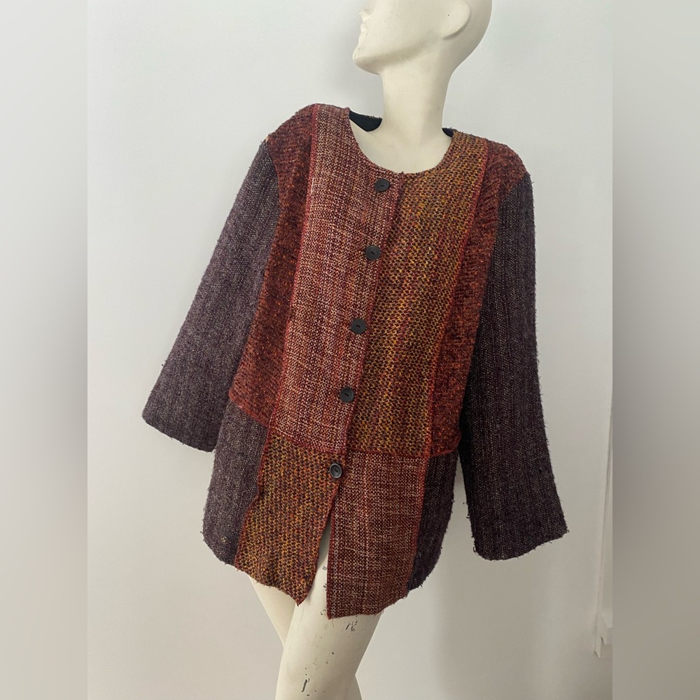 Multicolor Button-Up Jacket plus size woven top